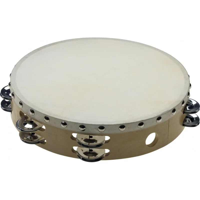 Commande En Gros TAMBOURIN 10 PRE-ACCORDE EN BOIS, PEAU FIXE RIVETEE, 2 RANGEES DE CYM