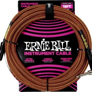 Ernie ball Cable instrument gaine tissée jack/jack coudé 5,5m orange et noir Achetez Aujourd'hui