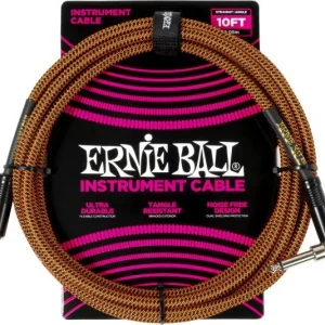 Promotion Ernie ball Cable instrument gaine tissée jack/jack coudé 3m orange et noir