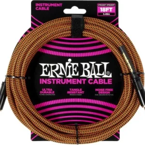 Ernie ball Cable instrument gaine tissée jack/jack 5,5m orange et noir Quantité Limitée