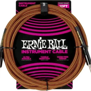 Soldes Ernie ball Cables instrument gaine tissée jack/jack 3m orange et noir