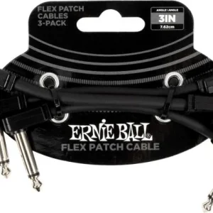 Certifié Ernie ball Câble de patch Flex 7,5cm - Pack de 3 Noir