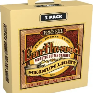 Ernie ball Earthwood 80/20 Bronze Medium Light 12-54 - Pack De 3 - jeu de 6 cordes Authentique