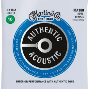 Paiement Sécurisé Martin MA180 Acoustic Guitar 12-String Set Authentic SP 80/20 Bronze 10-47 - jeu de 12 cordes