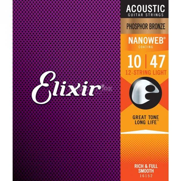 Dernière Chance Elixir 16152 Acoustic Guitar 12-String Set Nanoweb Phosphor Bronze 10-47 - jeu de 12 cordes