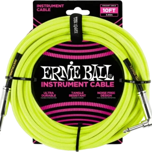 Ernie ball Cables Instrument Gaine Tissée Jack/Jack Coudé 3m Jaune Fluo Acheter Direct