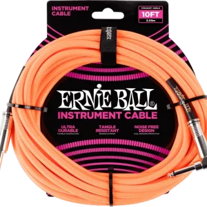 Offre Limitée Ernie ball Cables Instrument Gaine Tissée Jack/Jack Coudé 3m Orange