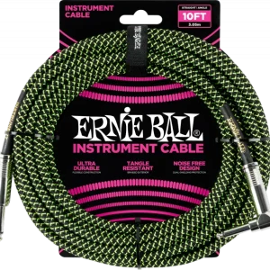 Ernie ball Cables Instrument Gaine Tissée Jack/Jack Coudé 3m Noir/Vert Nouvel Arrivage