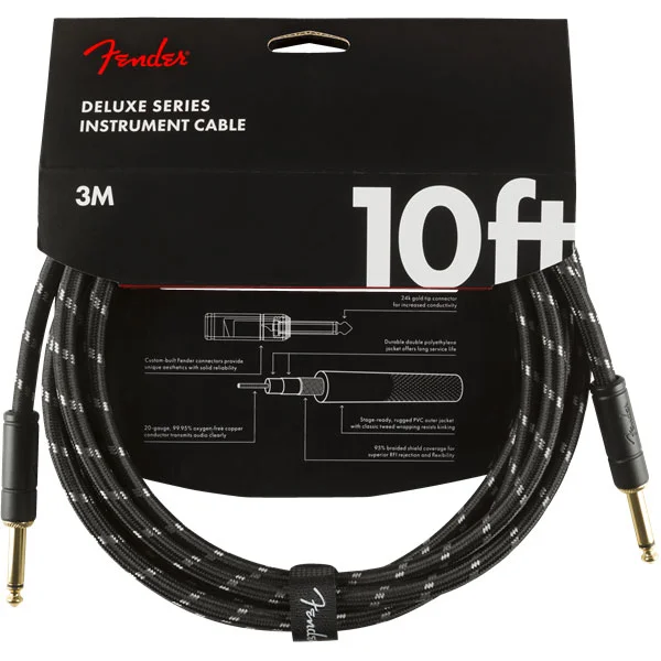 Fender Deluxe Instrument Cable, Straight/Straight, 10ft - Black Tweed Commander Vite