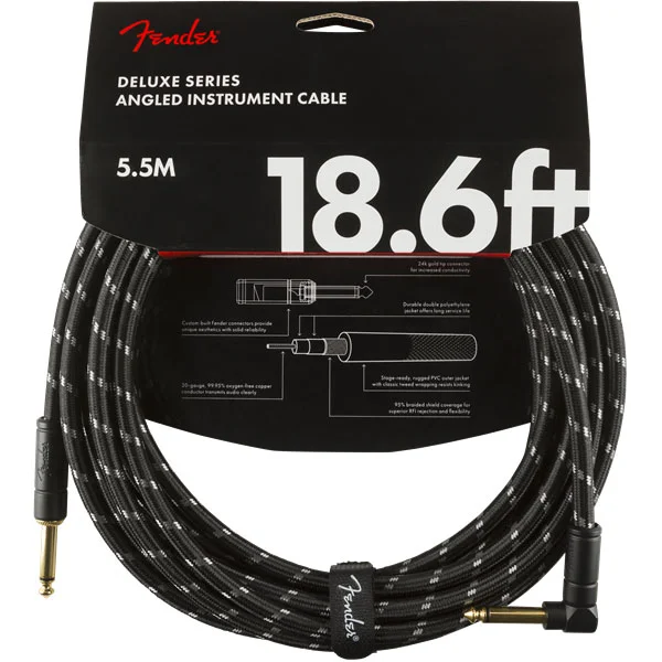 Fender Deluxe Instrument Cable, Straight/Angle, 18.6ft - Black Tweed Populaire
