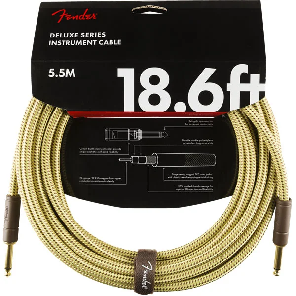 Meilleure Vente Fender Deluxe Instrument Cable, Straight/Straight, 18.6ft - Tweed