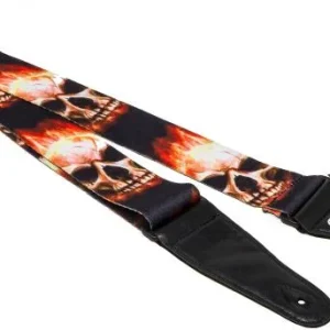 Populaire X-tone XG 3101 Nylon Guitar Strap Skull With Flame - Black & Red