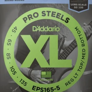Offre Exclusive D‘addario EPS165-5 Electric Bass 5-String Set ProSteels Round Wound Long Scale 45-135 - jeu de 5 cordes