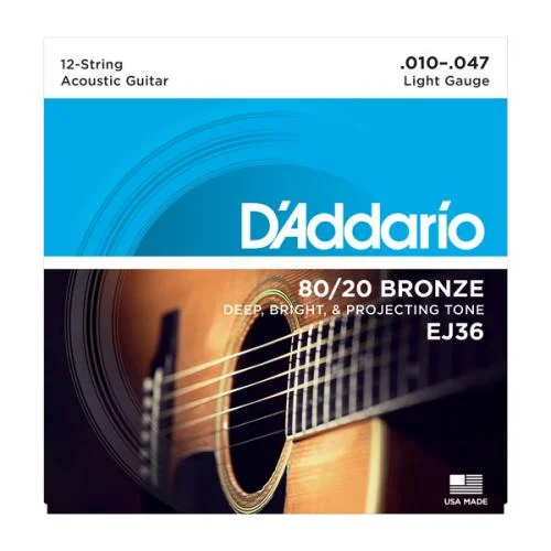 D‘addario EJ36 80/20 Bronze Acoustic Guitar Strings, Light, 10-47 - jeu de 12 cordes Prix Choc