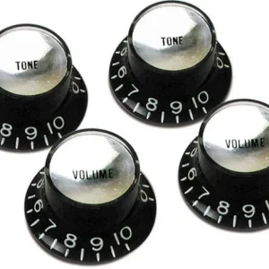 Gibson Top Hat Knobs With Inserts 4-Pack - Black w/ Silver Inserts Prix Choc