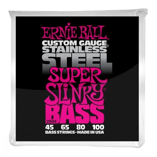 Ernie ball Bass (4) 2844 Stainless Steel Super Slinky 45-100 - jeu de 4 cordes Expédition Rapide