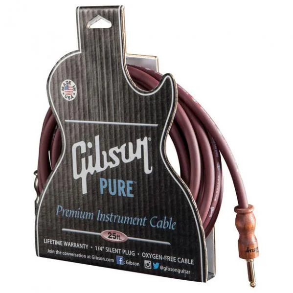 Gibson Pure Premium Instrument Cable 25ft / 7.62m - Cherry Jusqu'à Épuisement Des Stocks
