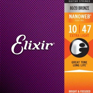 Elixir Acoustic (6) Nanoweb 80/20 Bronze 10-47 - jeu de 6 cordes Vente Directe
