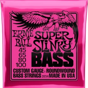 Ernie ball Bass (4) 2834 Super Slinky 45-100 - jeu de 4 cordes Authentique