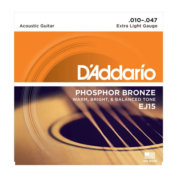 D‘addario PHOSPHOR BRONZE ACOUSTIC GUITAR EJ15 FOLK EXTRA LIGHT 10-47 - jeu de 6 cordes Prix Promo
