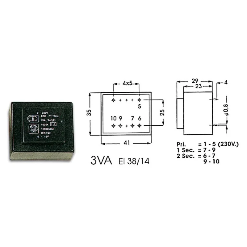 Acheter En Ligne TRANSFO MOULE ENTREE 220V SORTIE 2X9V 3VA 2X0,16A 41x35x29mm (80120)