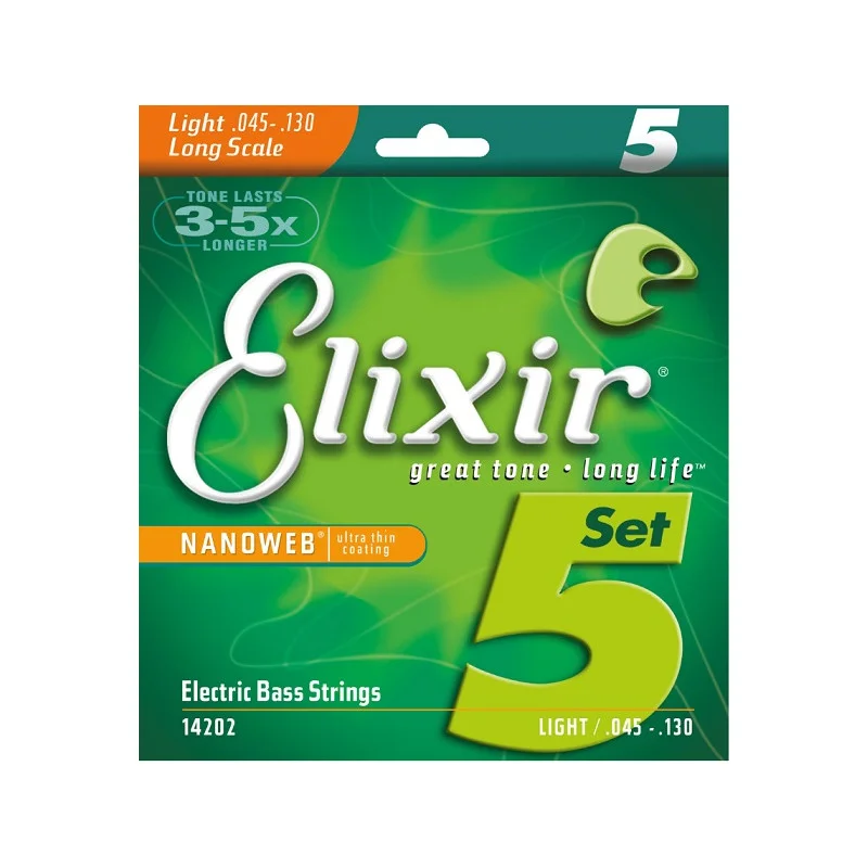 Acheter En Ligne JEU DE 5 CORDES BASSE NANOWEB NICKEL LIGHT 45-65-80-100-130 ELIXIR