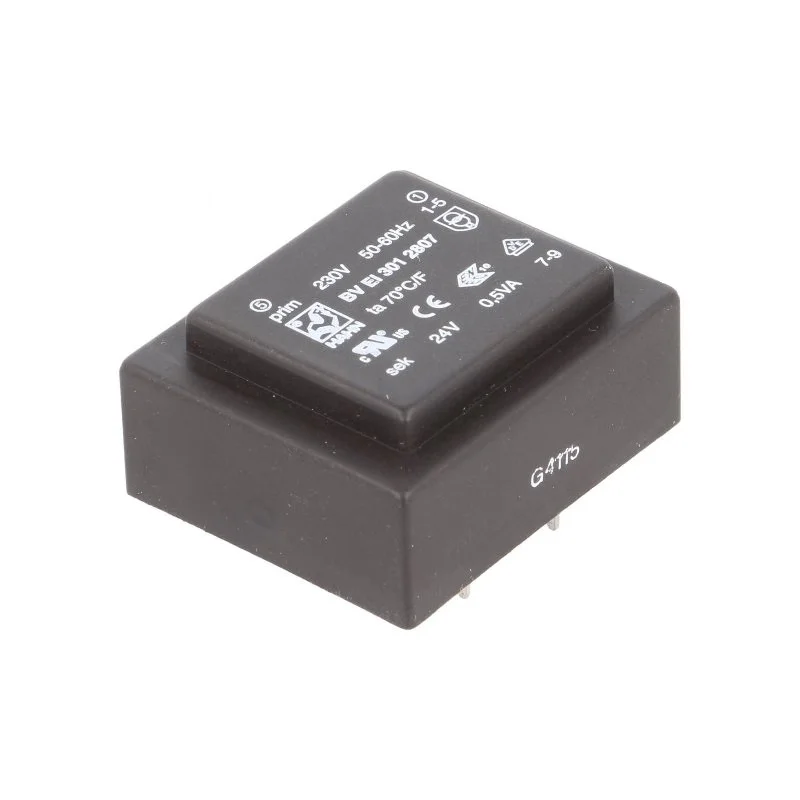 TRANSFO MOULE ENTREE 230V SORTIE 1X24V 0,5VA 0,021A 32X27X15mm (80120) Usine Directe