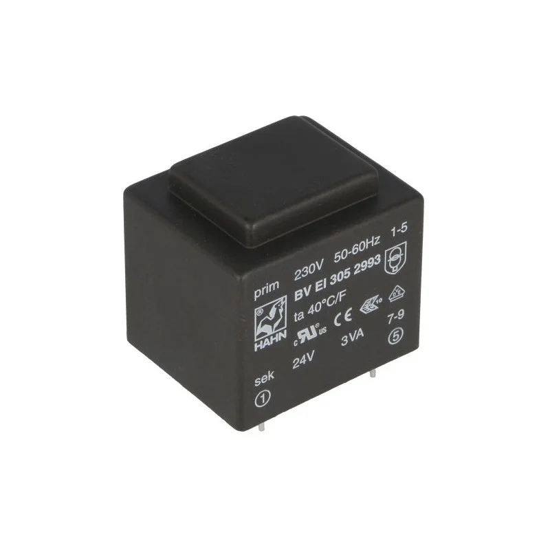 Remise TRANSFO MOULE ENTREE 230V SORTIE 1X24V 3VA 0,125A 32X27X30mm (80120)