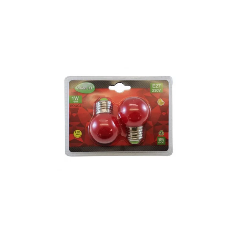 Offre Exclusive BLISTER DE 2 AMPOULES LED 230V 1W E27 ROUGE VISION-EL