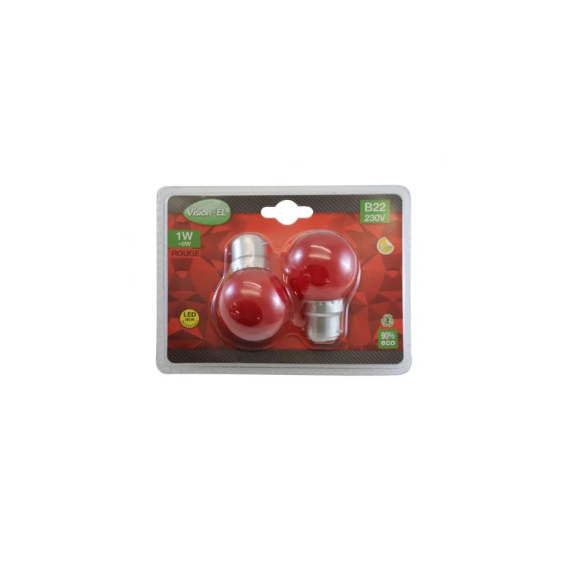 Satisfait Ou Remboursé BLISTER DE 2 AMPOULES LED 230V 1W B22 ROUGE VISION-EL