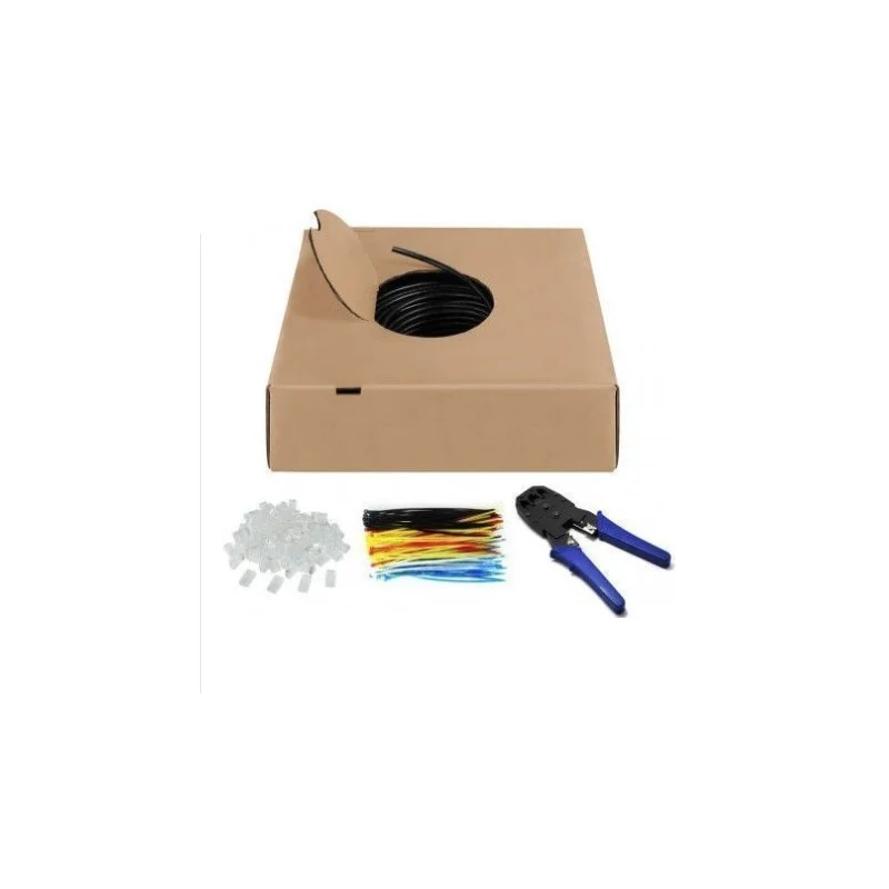 KIT CABLE RESEAU CAT6 NOIR 100M + PINCE A SERTIR + FICHES RJ45 + COLLIERS Super Prix