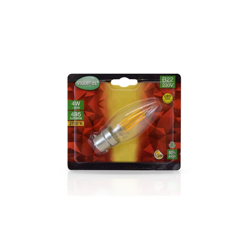 Jusqu'à Épuisement Des Stocks AMPOULE LED B22 FILAMENT FLAMME 4W 2700K