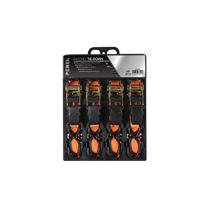 SANGLE D‘ARRIMAGE AVEC TENDEUR À CLIQUET 500 kg - 25 mm x 5 m - 4 pcs Nouvelle Collection
