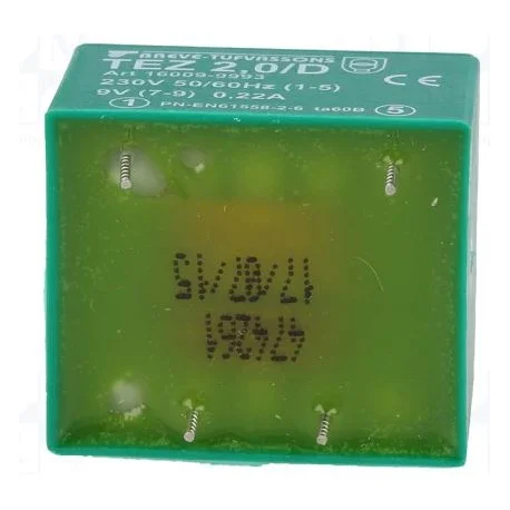 Certifié TRANSFO MOULE ENTREE 230V SORTIE 1X9V 2VA 222.2mA 33 x 28 x 24 m (80120)