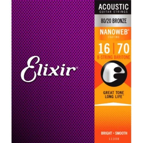 Elixir Acoustic NanoWeb Bronze 11308 Medium - 8 cordes Baryton Dernière Chance