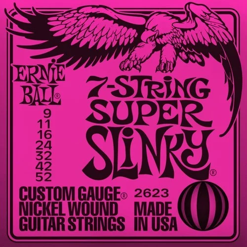 Ernie Ball 2623 7 cordes Super Slinky 9-52 Certifié